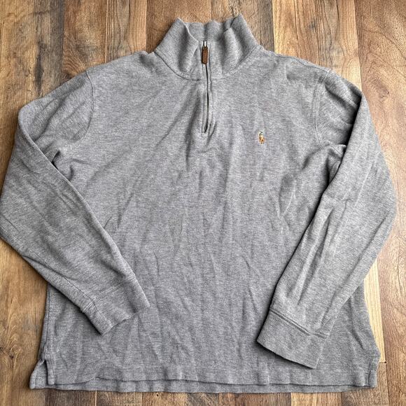 Polo Ralph Lauren Estate Rib Sweater Men's Medium Gray Quarter-Zip Pullover 6455 - Picture 1 of 12